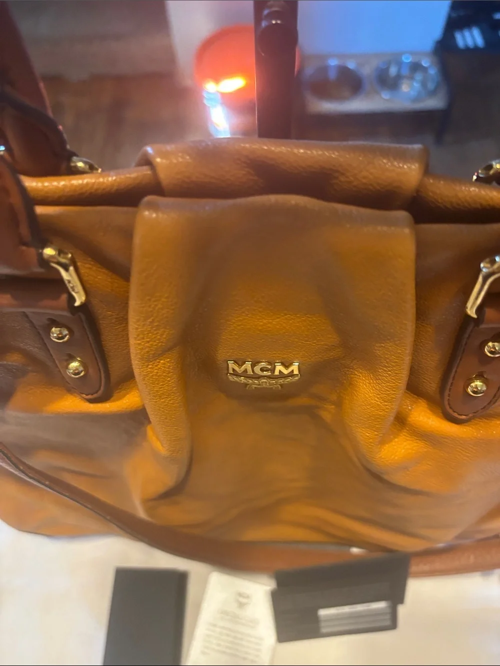 MCM Brown Leather Tote with Detachable Strap